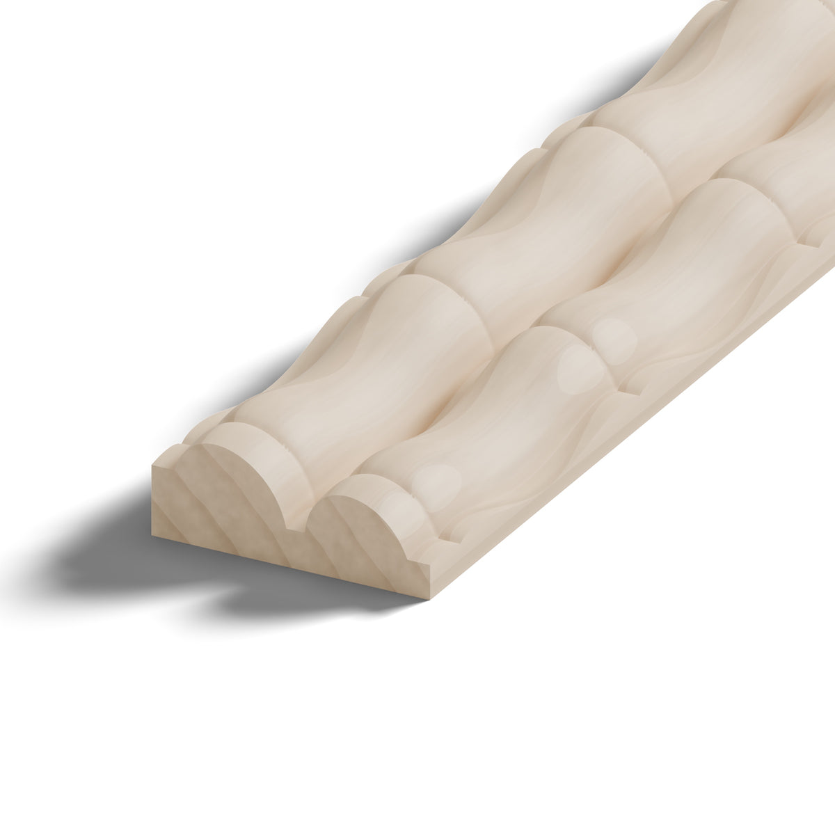 Ripple molding #234-23 in raw hard maple, 6 inch length, close-up of the end, showing the profile
