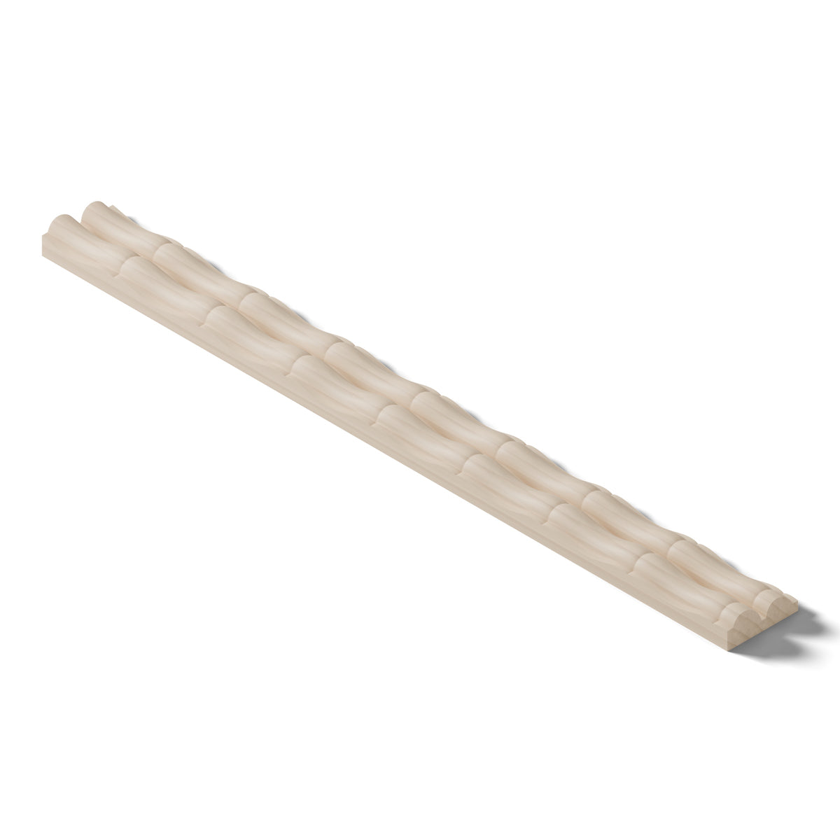 Ripple molding #234-23 in raw hard maple, 6 inch length, isometric view from the back edge