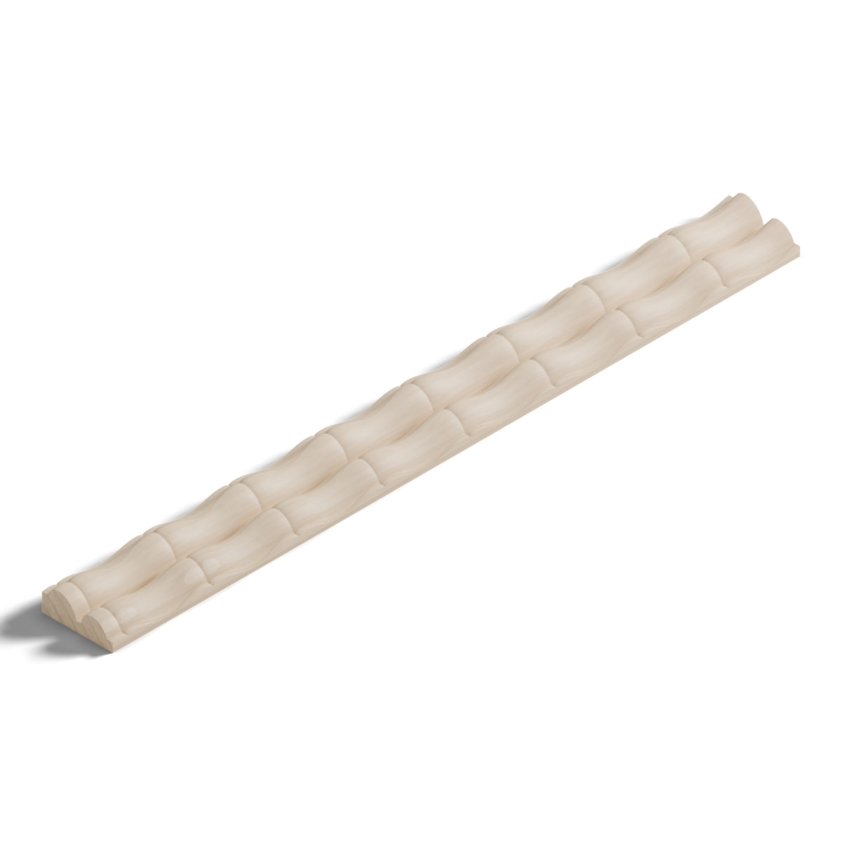Ripple molding #234-23 in raw hard maple, 6 inch length, isometric view from the sight edge