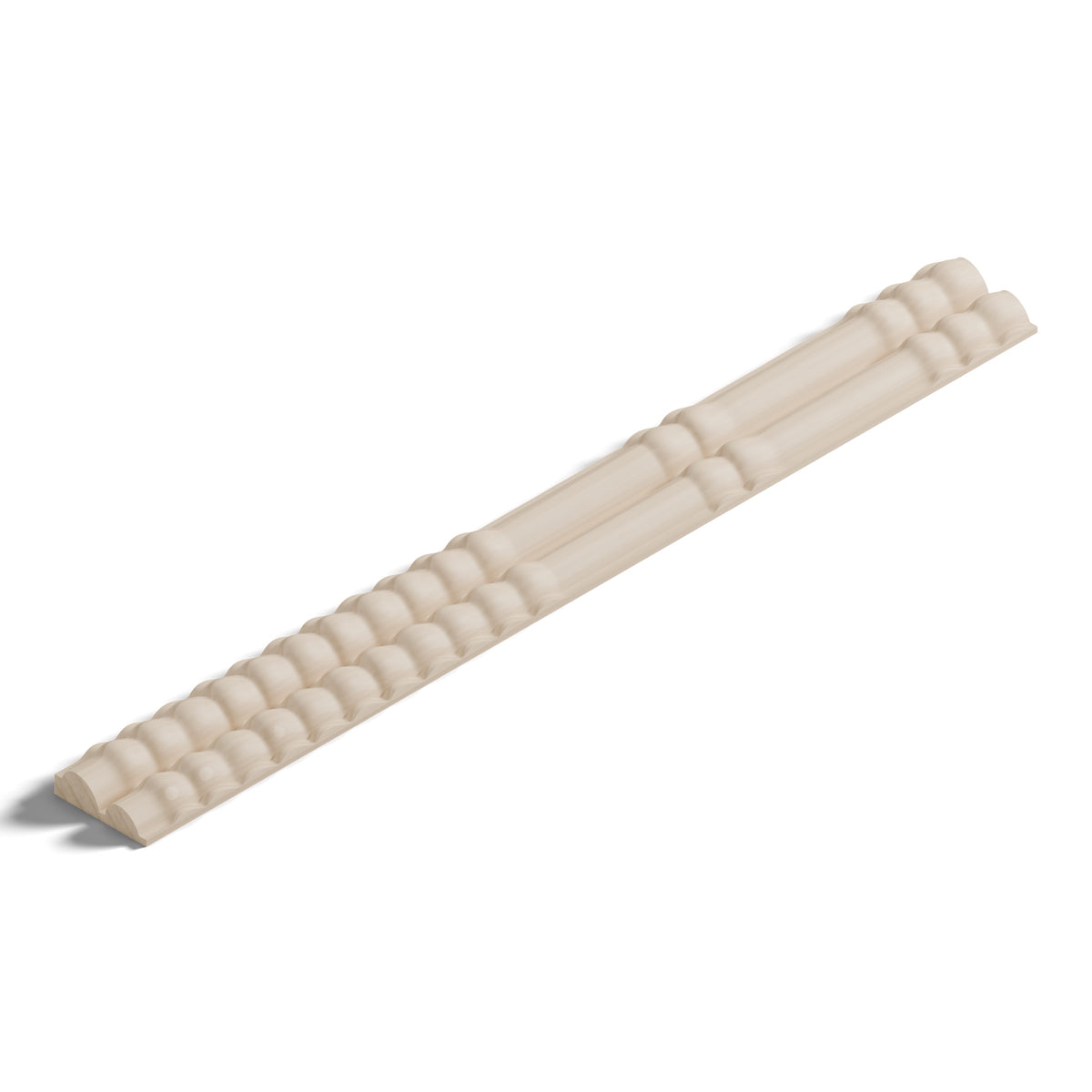 Ripple molding #234-29 in raw hard maple, 6 inch length, isometric view from the sight edge
