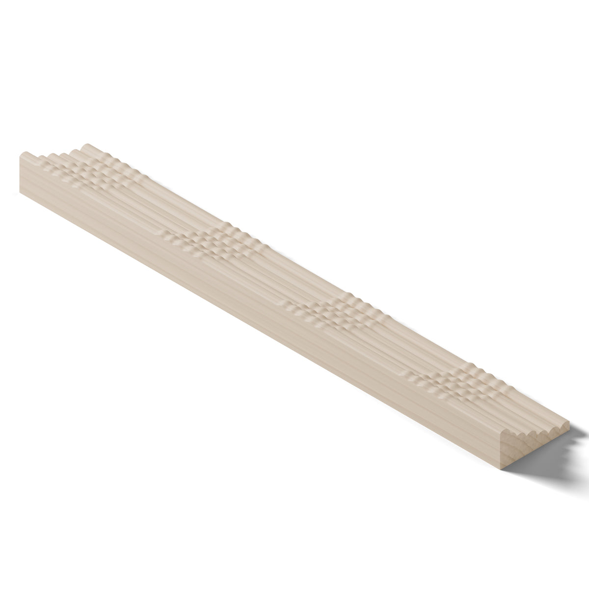 Ripple molding #235-10 in raw hard maple, 6 inch length, isometric view from the back edge