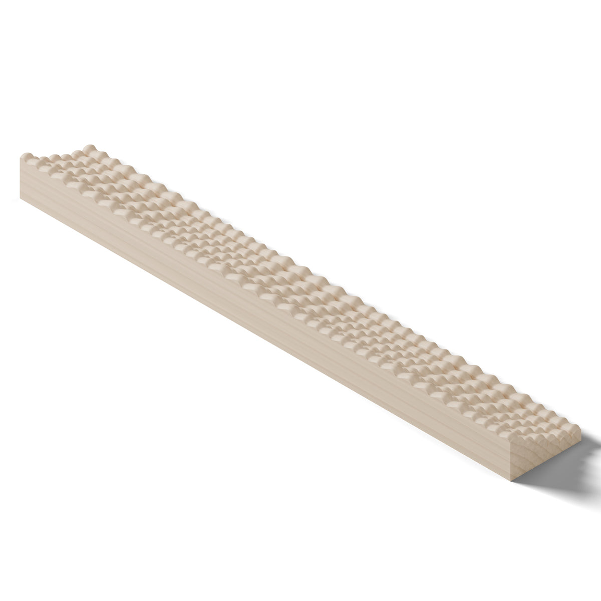 Ripple molding #235-11 in raw hard maple, 6 inch length, isometric view from the back edge