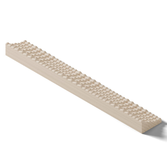 Ripple molding #235-11 in raw hard maple, 6 inch length, isometric view from the back edge