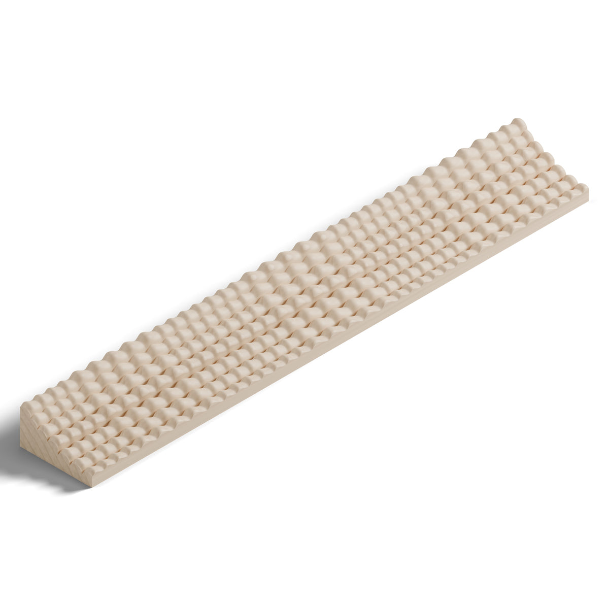 Ripple molding #235-11 in raw hard maple, 6 inch length, isometric view from the sight edge