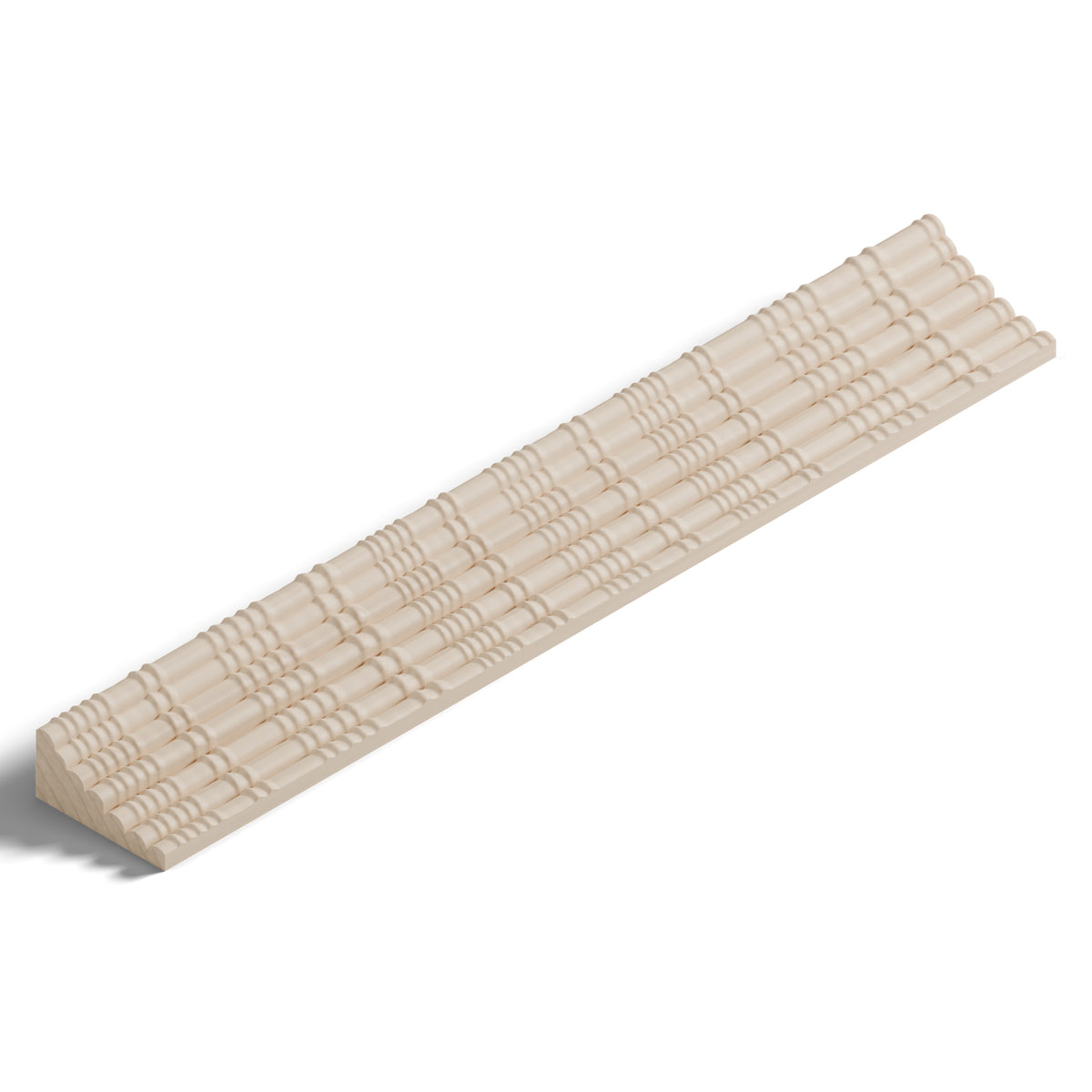 Ripple molding #235-14 in raw hard maple, 6 inch length, isometric view from the sight edge