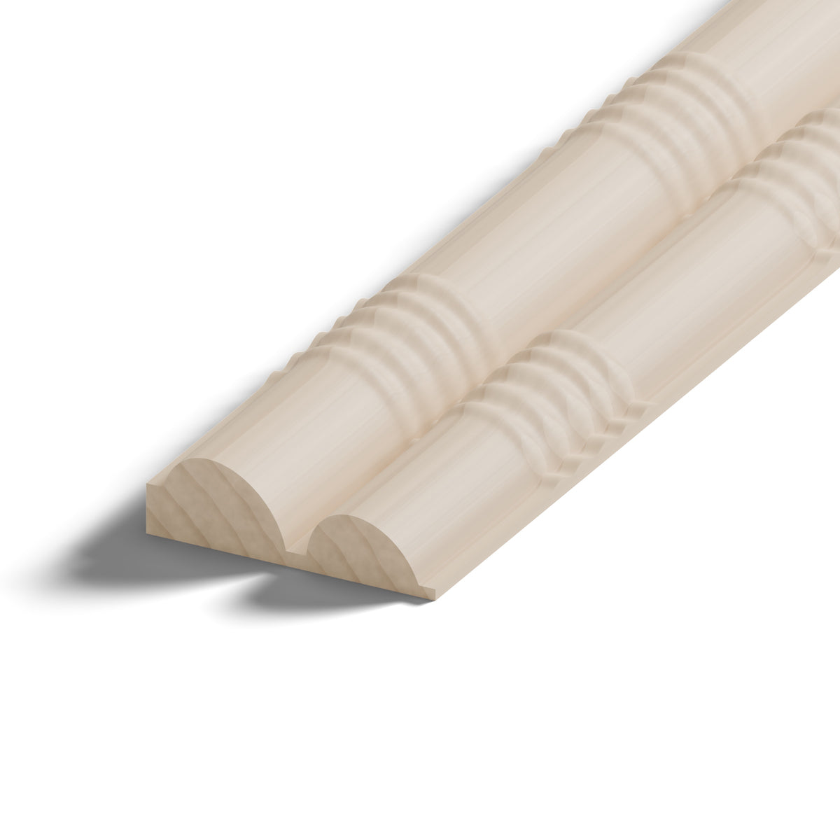 Ripple molding #236-10 in raw hard maple, 6 inch length, close-up of the end, showing the profile