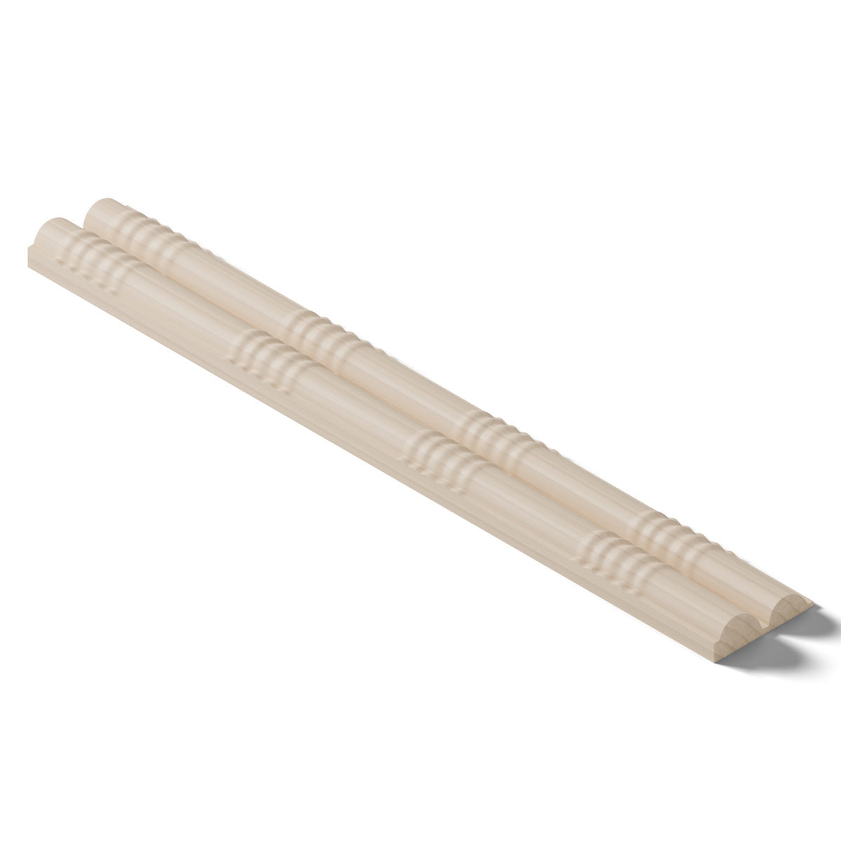 Ripple molding #236-10 in raw hard maple, 6 inch length, isometric view from the back edge