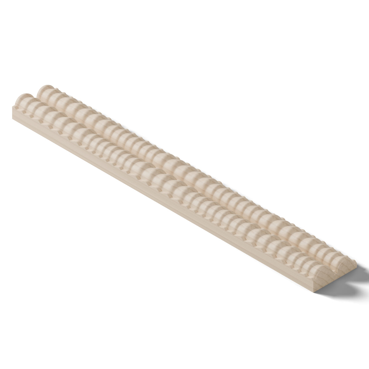 Ripple molding #236-11 in raw hard maple, 6 inch length, isometric view from the back edge