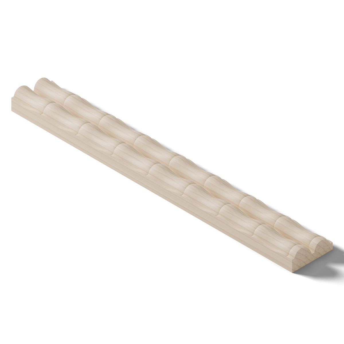 Ripple molding #236-23 in raw hard maple, 6 inch length, isometric view from the back edge