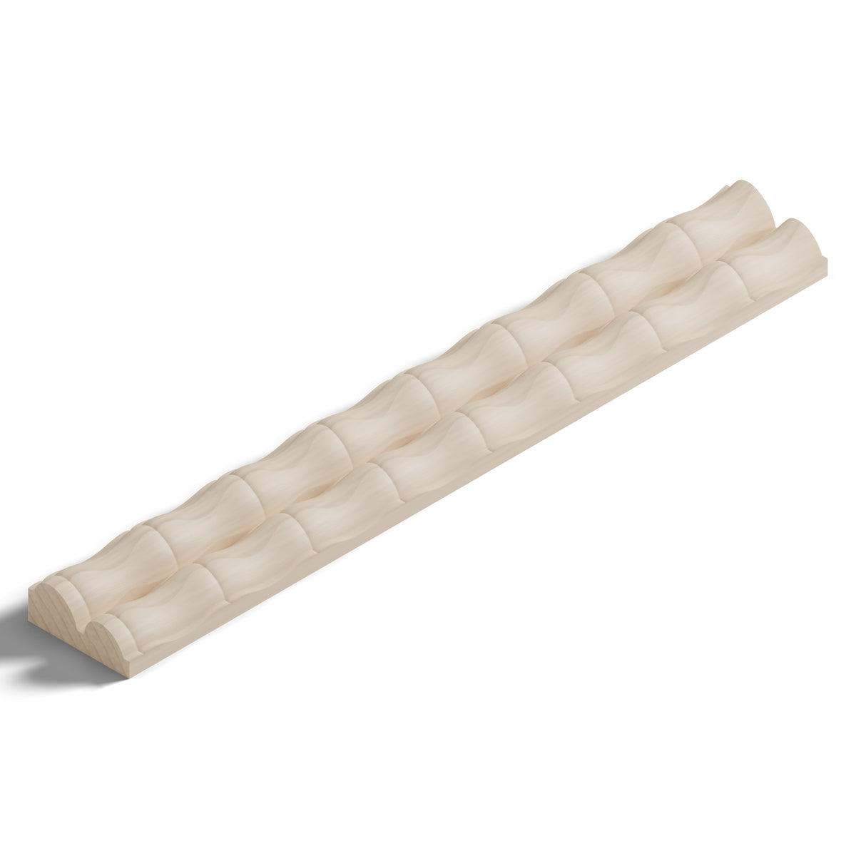 Ripple molding #236-23 in raw hard maple, 6 inch length, isometric view from the sight edge