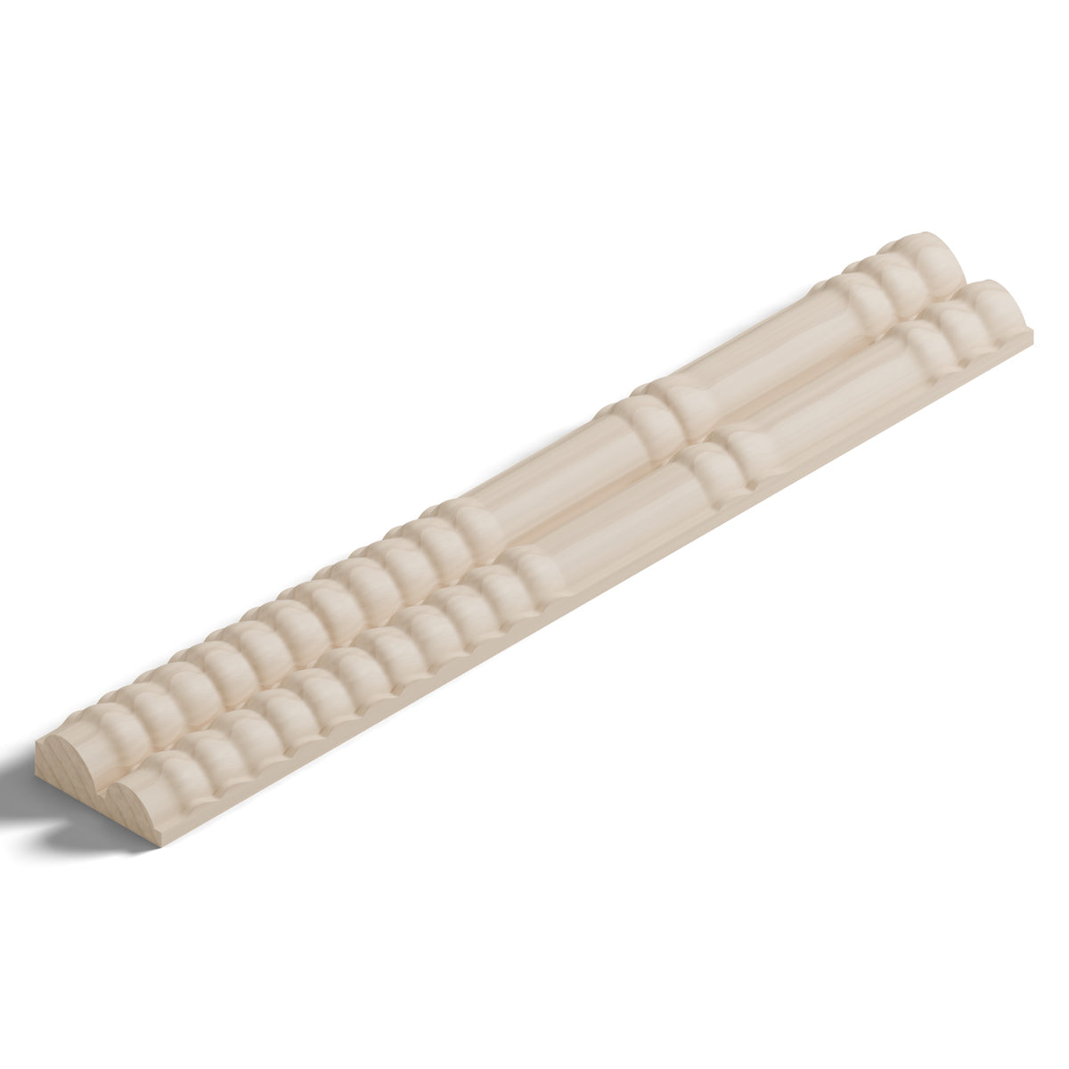 Ripple molding #236-29 in raw hard maple, 6 inch length, isometric view from the sight edge