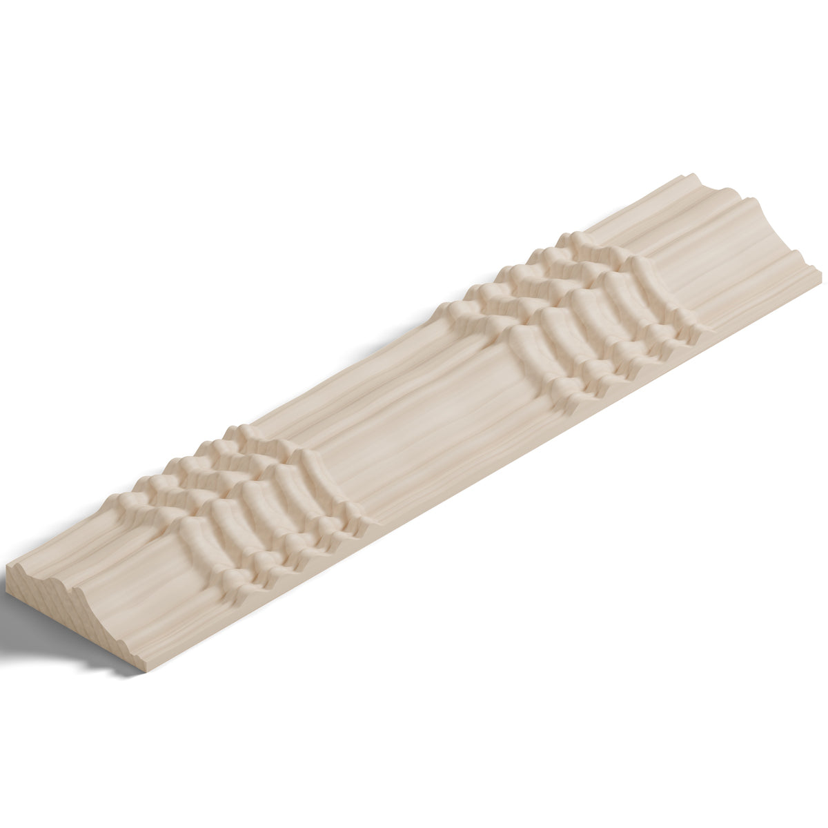 Ripple molding #424-21 in raw hard maple, isometric view from the sight edge
