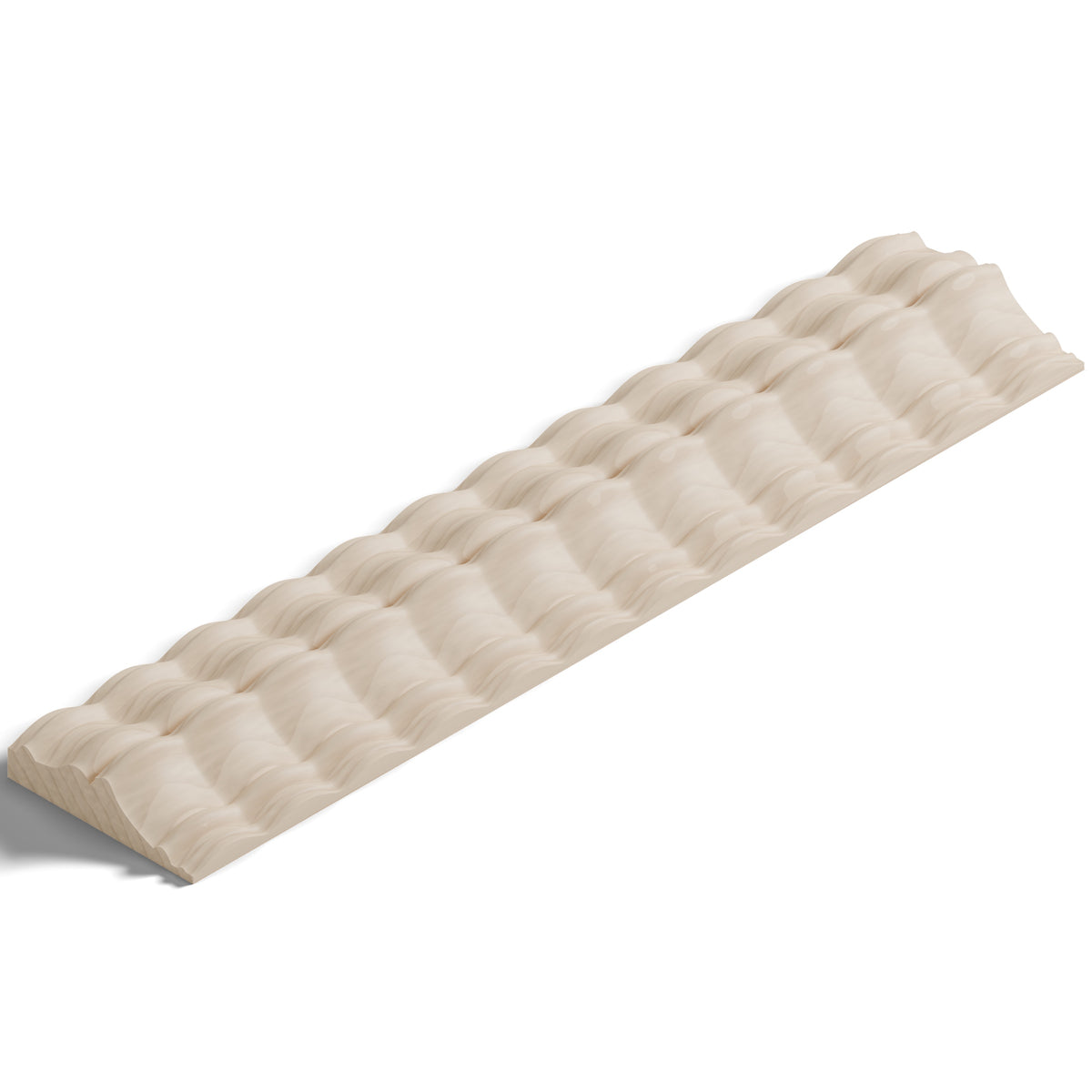 Ripple molding #424-22 in raw hard maple, isometric view from the sight edge