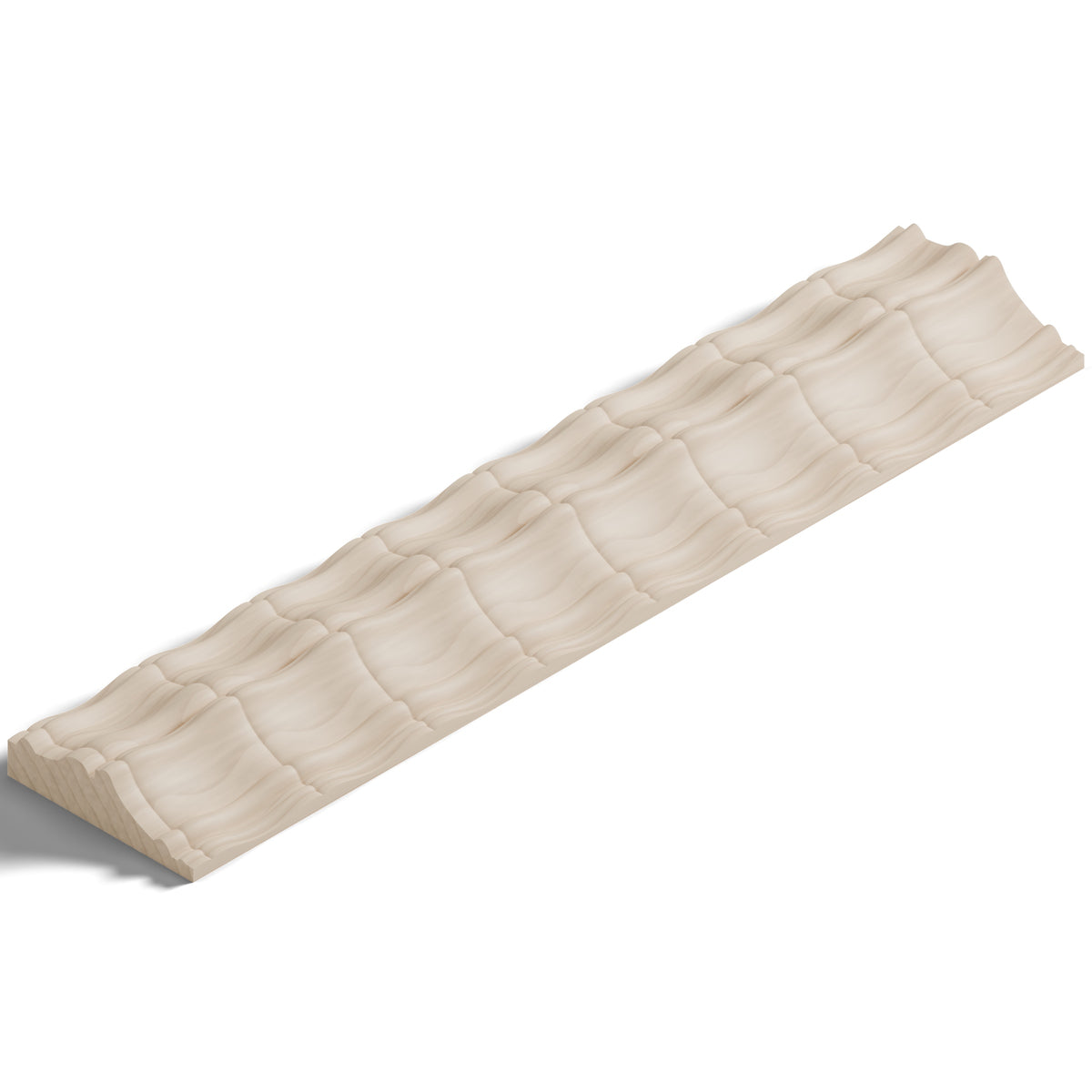 Ripple molding #424-23 in raw hard maple, isometric view from the sight edge