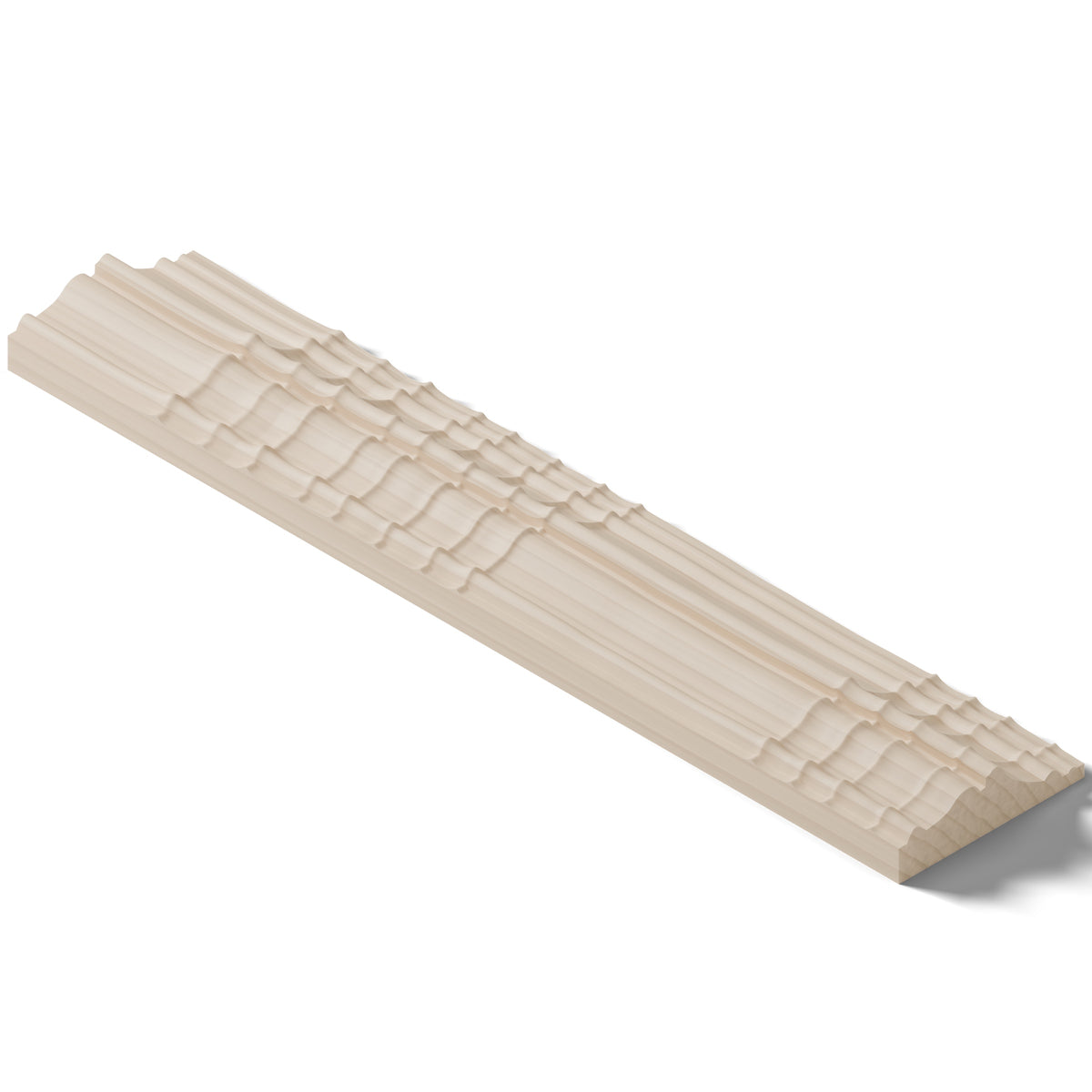 Ripple molding #424-44 in raw hard maple, isometric view from the back edge