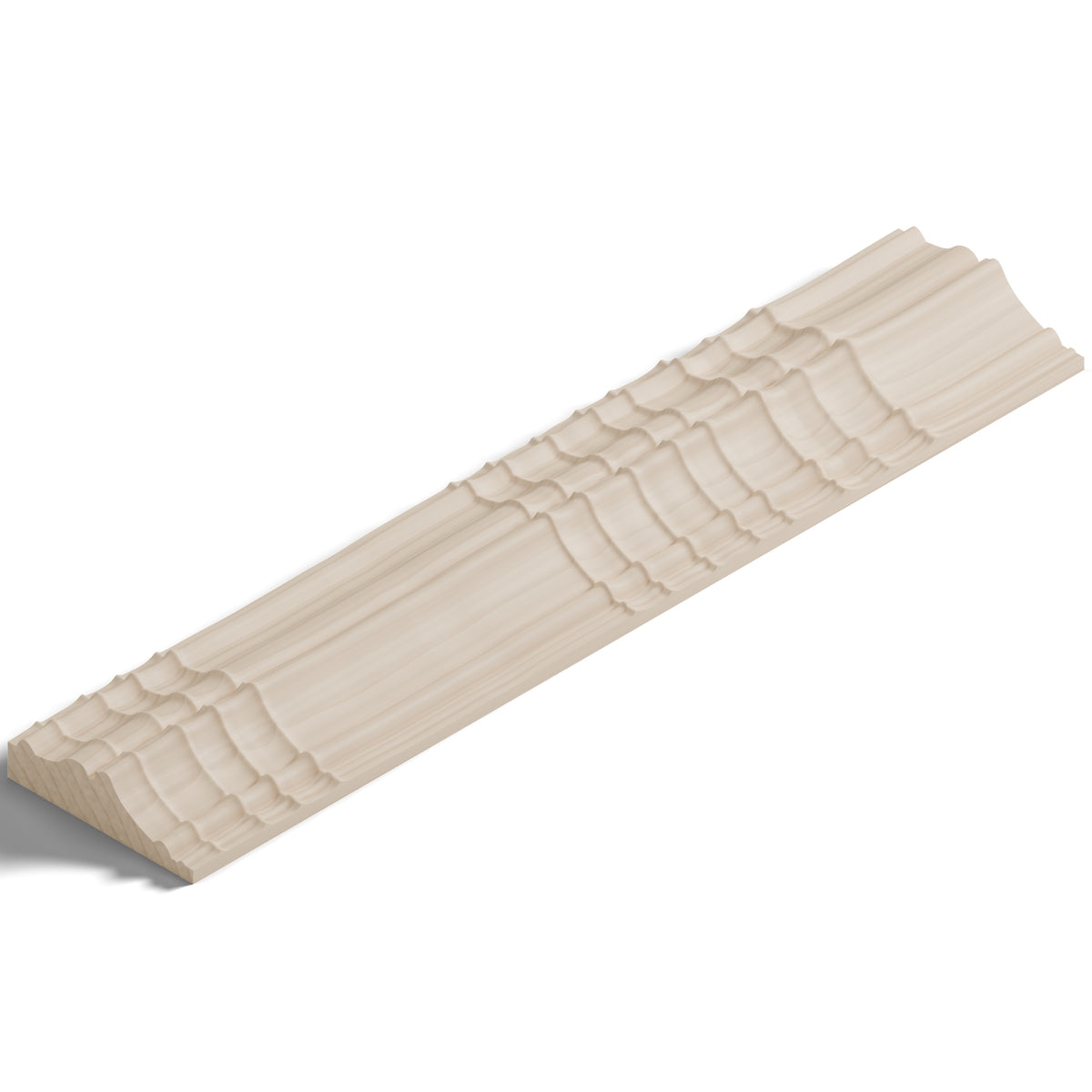 Ripple molding #424-44 in raw hard maple, isometric view from the sight edge