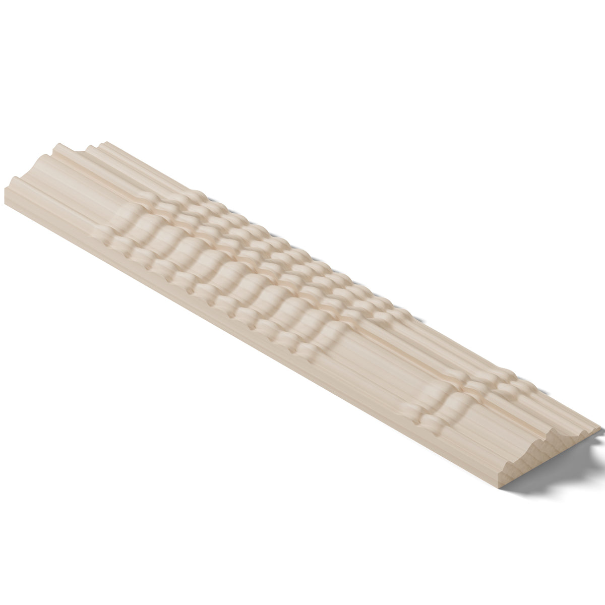 Ripple molding #424-46 in raw hard maple, isometric view from the back edge