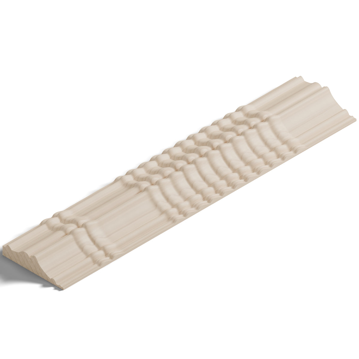 Ripple molding #424-46 in raw hard maple, isometric view from the sight edge