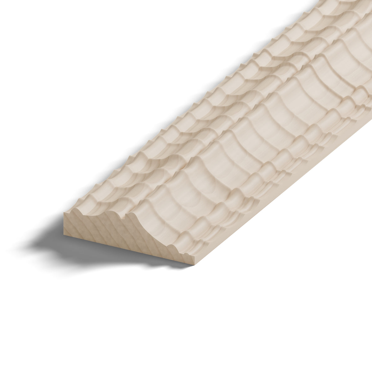 Ripple molding #424-53 in raw hard maple, close-up of the end, showing the profile