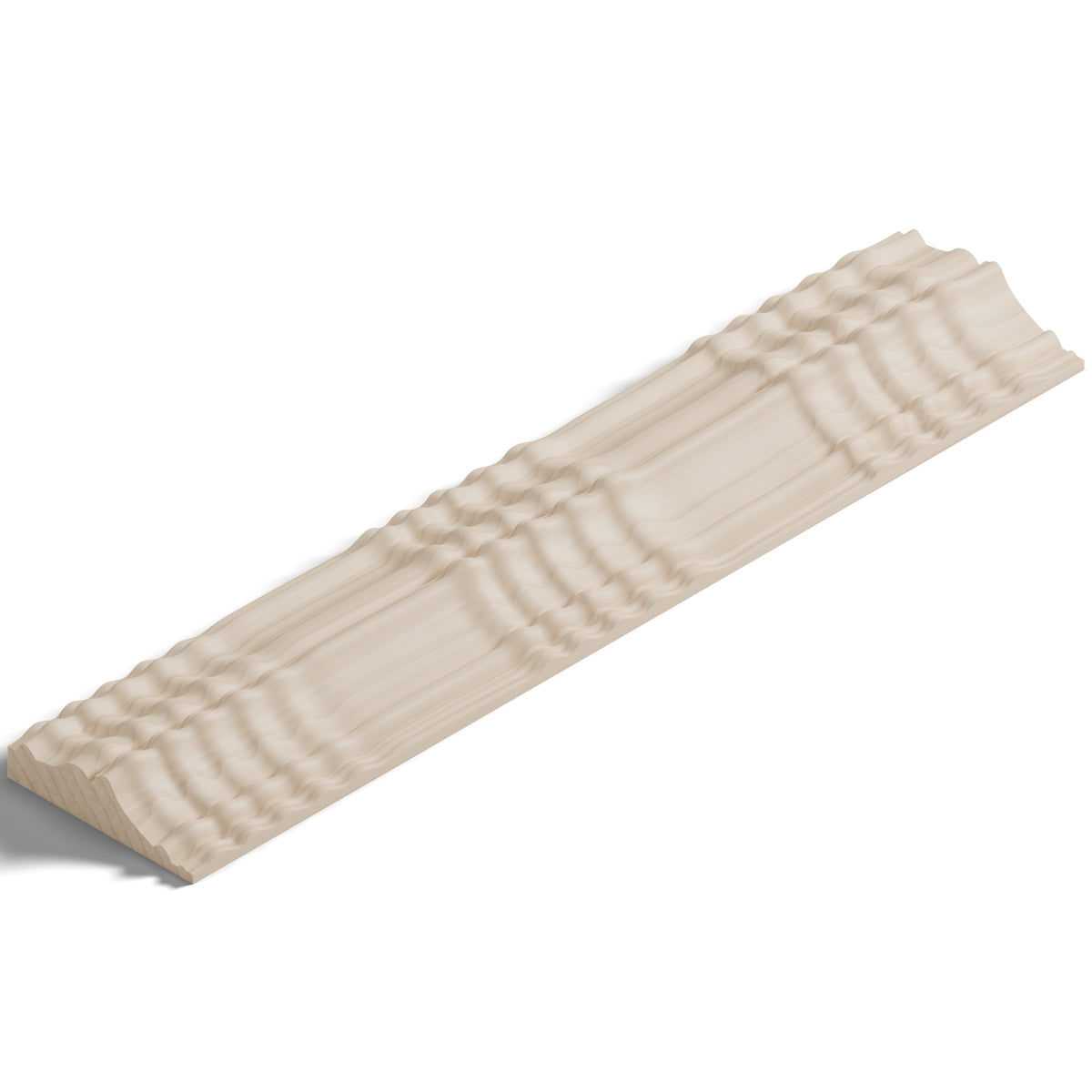 Ripple molding #424-70 in raw hard maple, isometric view from the sight edge