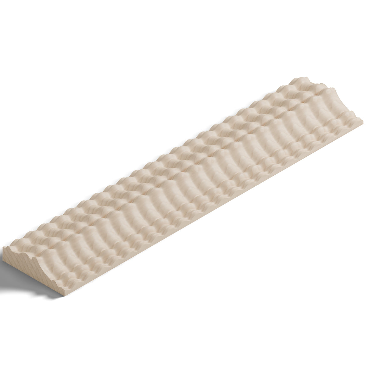 Ripple molding #424-79 in raw hard maple, isometric view from the sight edge