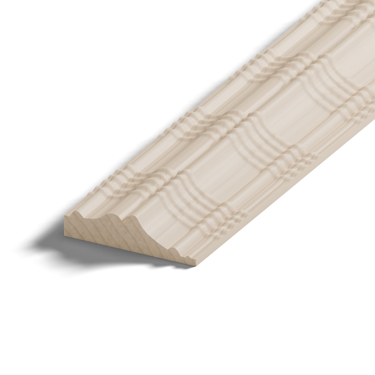 Ripple molding #424-82 in raw hard maple, close-up of the end, showing the profile