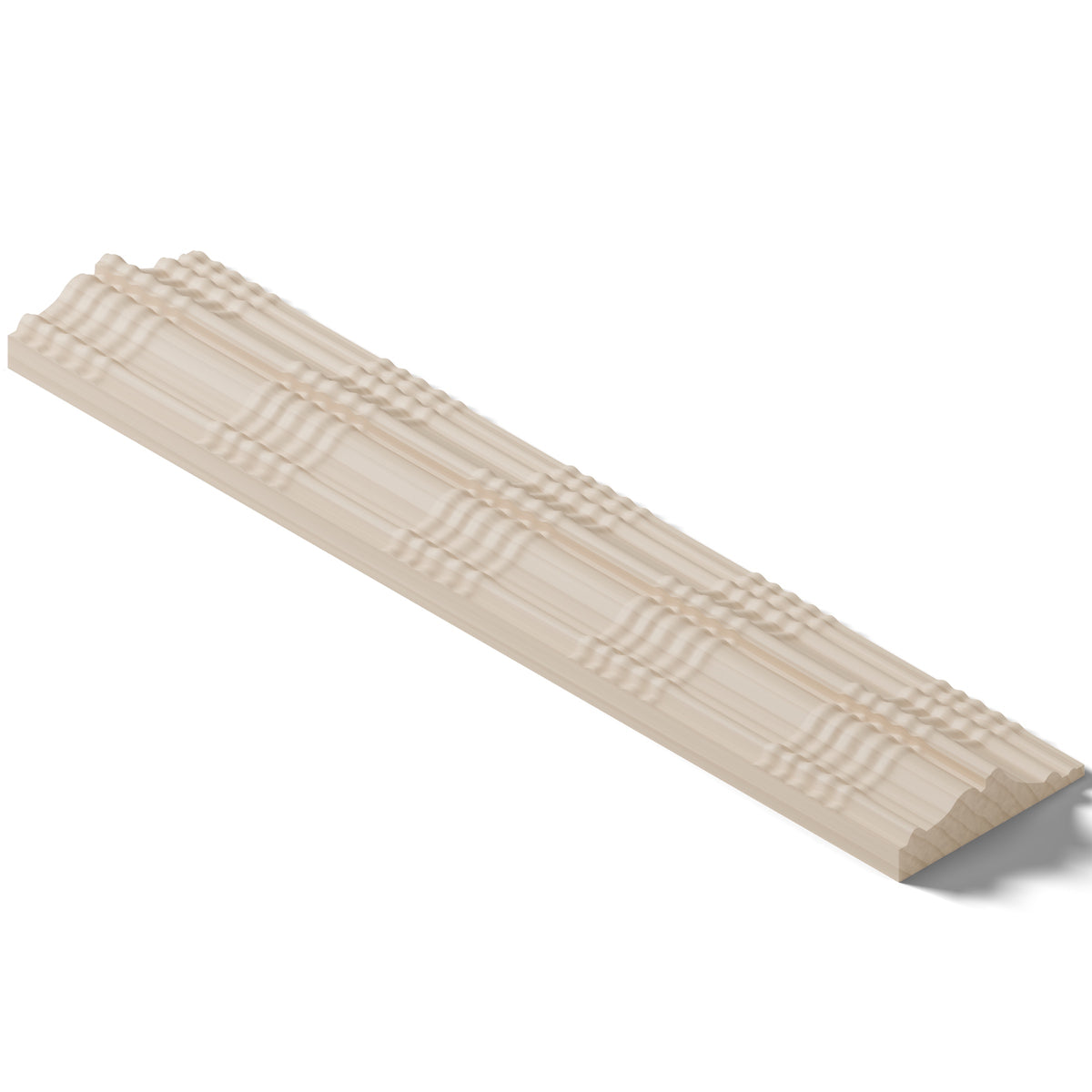 Ripple molding #424-82 in raw hard maple, isometric view from the back edge