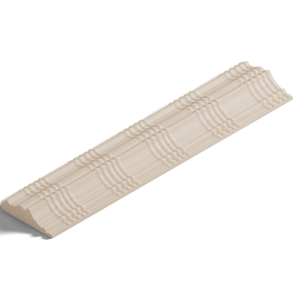 Ripple molding #424-82 in raw hard maple, isometric view from the sight edge