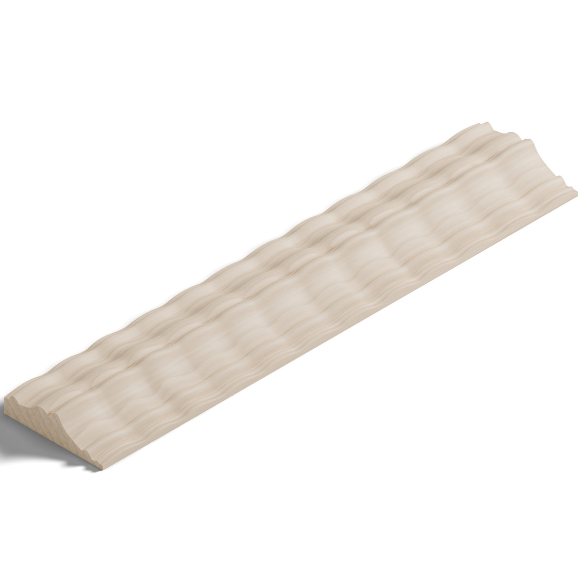 Ripple molding #424-83 in raw hard maple, isometric view from the sight edge
