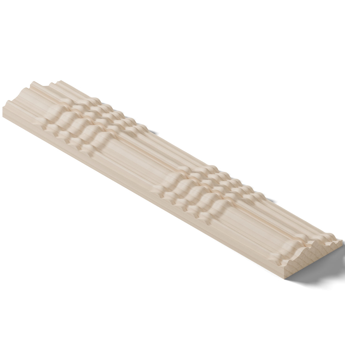 Ripple molding #424-84 in raw hard maple, isometric view from the back edge