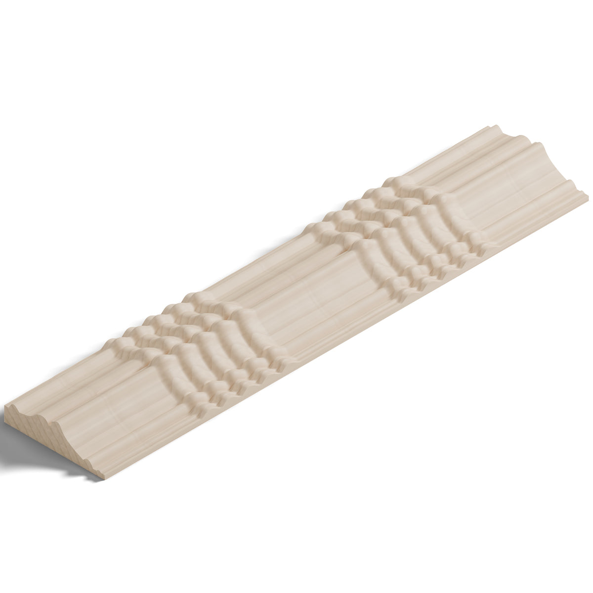 Ripple molding #424-85 in raw hard maple, isometric view from the sight edge