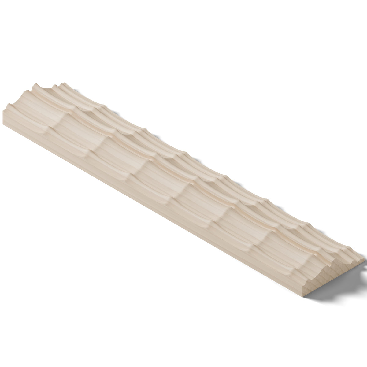 Ripple molding #424-93 in raw hard maple, isometric view from the back edge